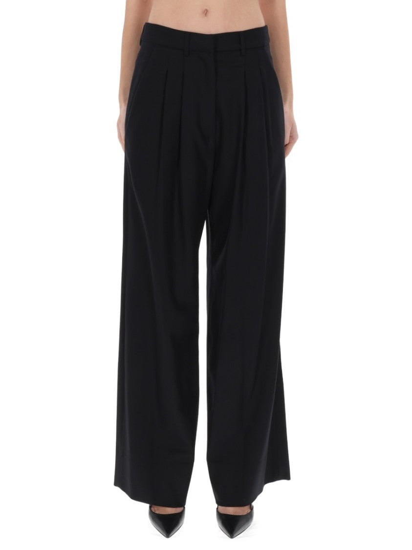 Pt Torino Grey Virgin Wool-Blend Wide-Leg Pants