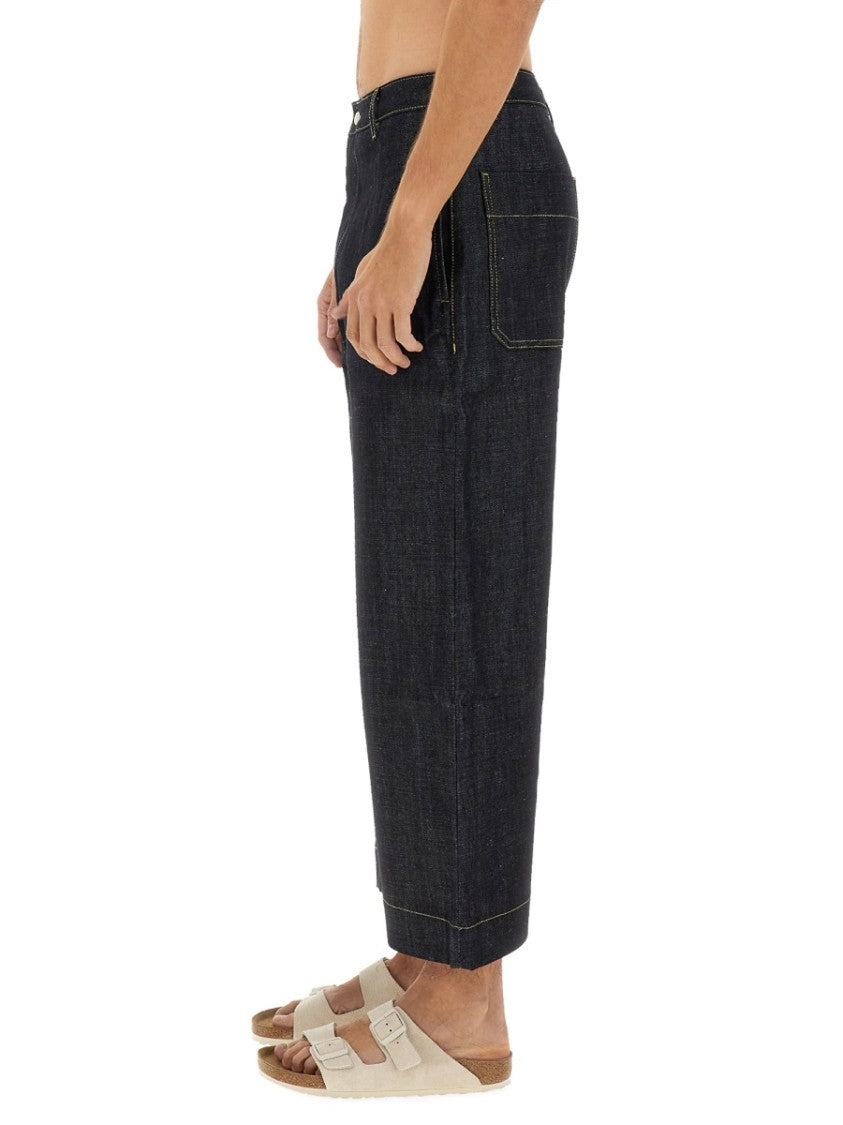 Studio Nicholson Wide-Leg Cropped Denim Trousers With Leather Label