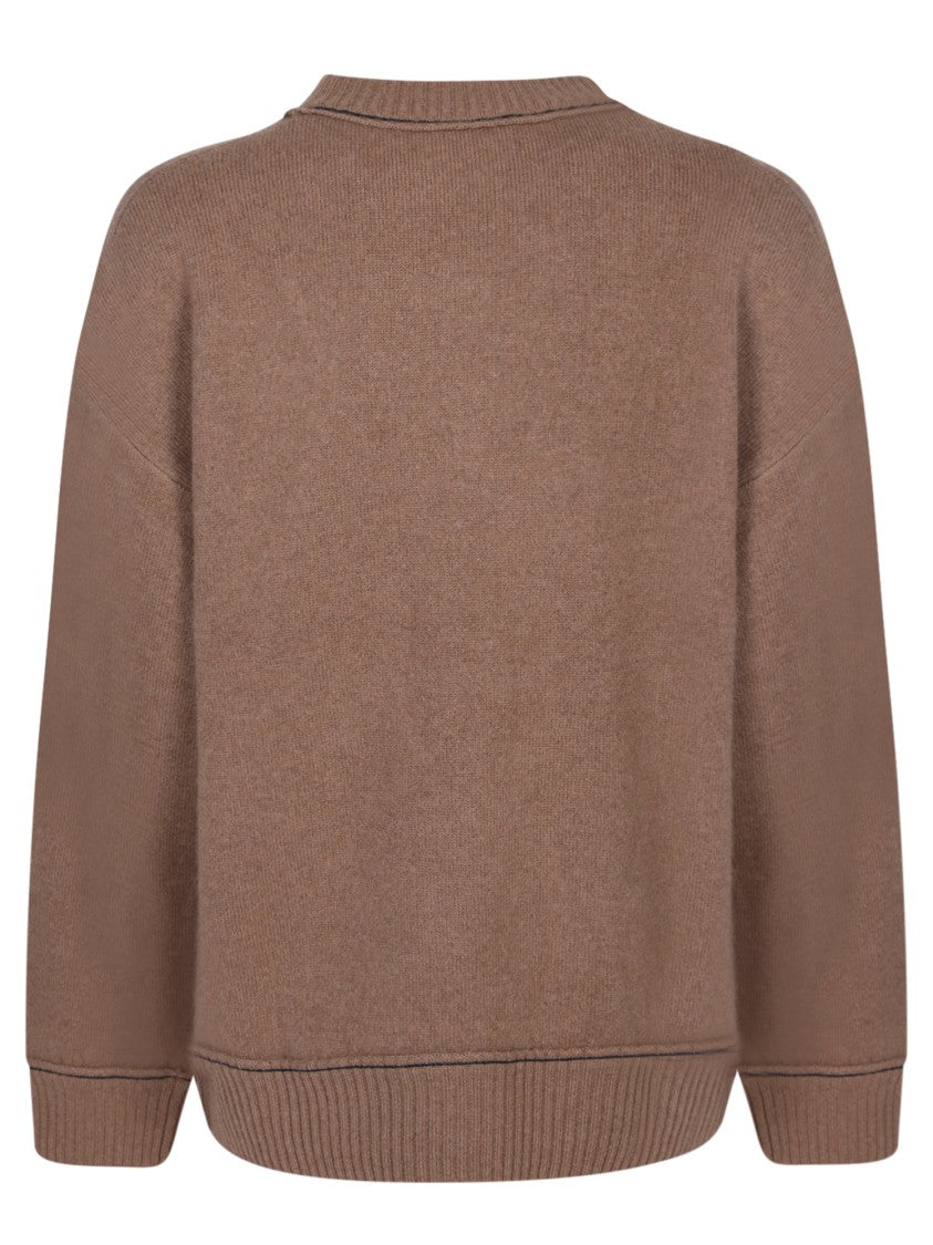 Sacai Beige Knit Sweater With Ribbed Detailing
