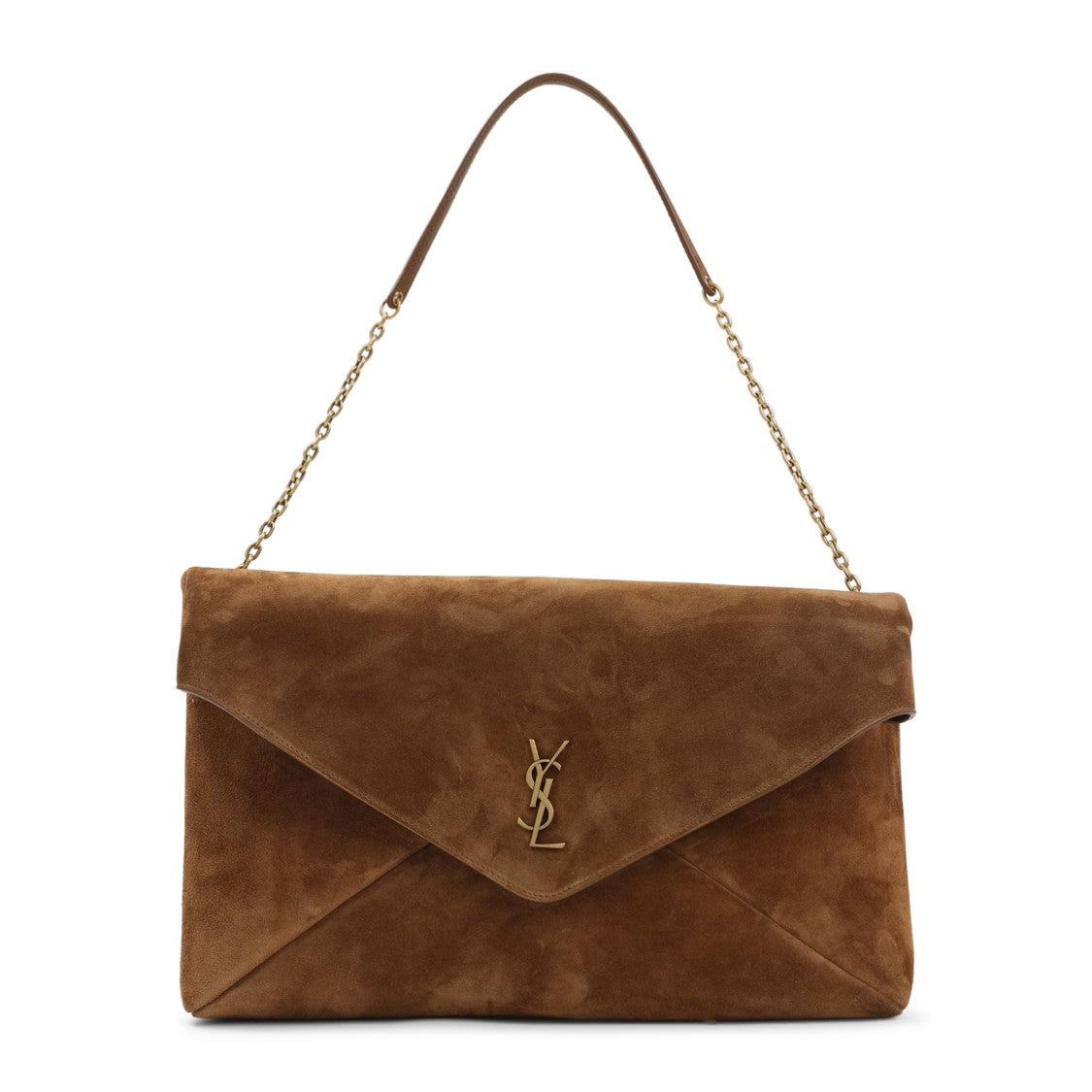 Saint Laurent Brown Suede Shoulder Bag With Envelope Flap