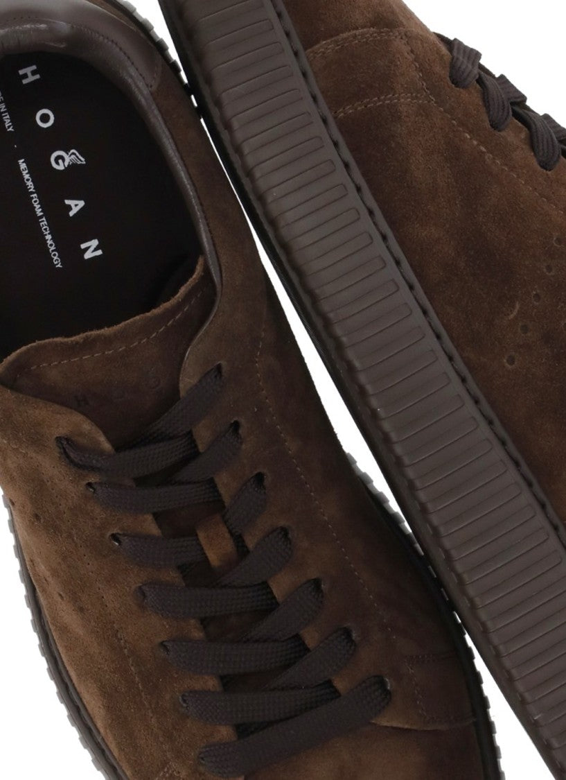 Hogan Brown Smooth Leather Accents Suede Sneakers