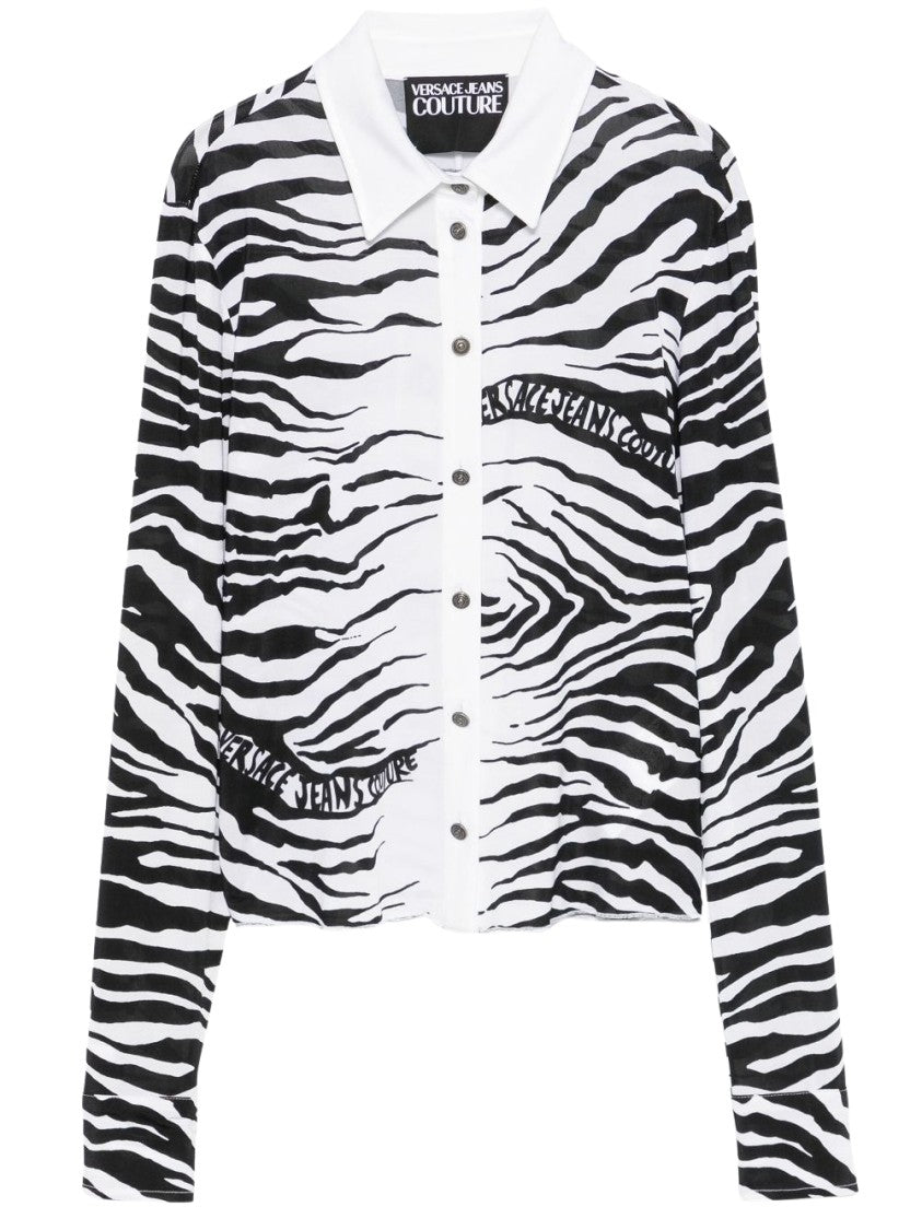 Versace Jeans Couture Black And White Zebra Print Fitted Shirt