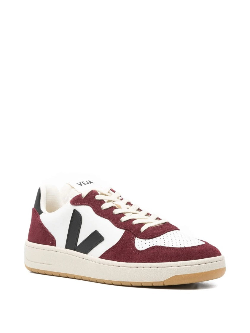 Veja V-10 Leather Burgundy Accent Sneakers