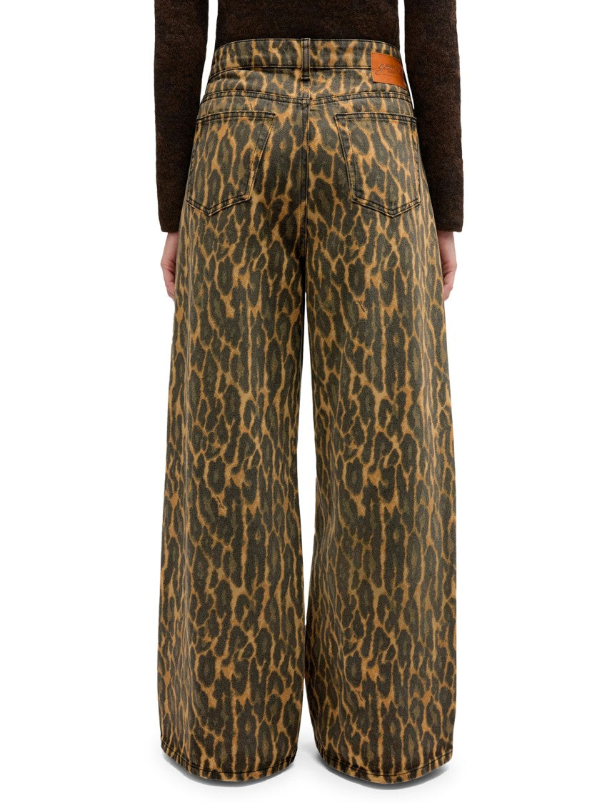 Ganni Animal Print Denim Baggy Jeans With Five-Pocket Design