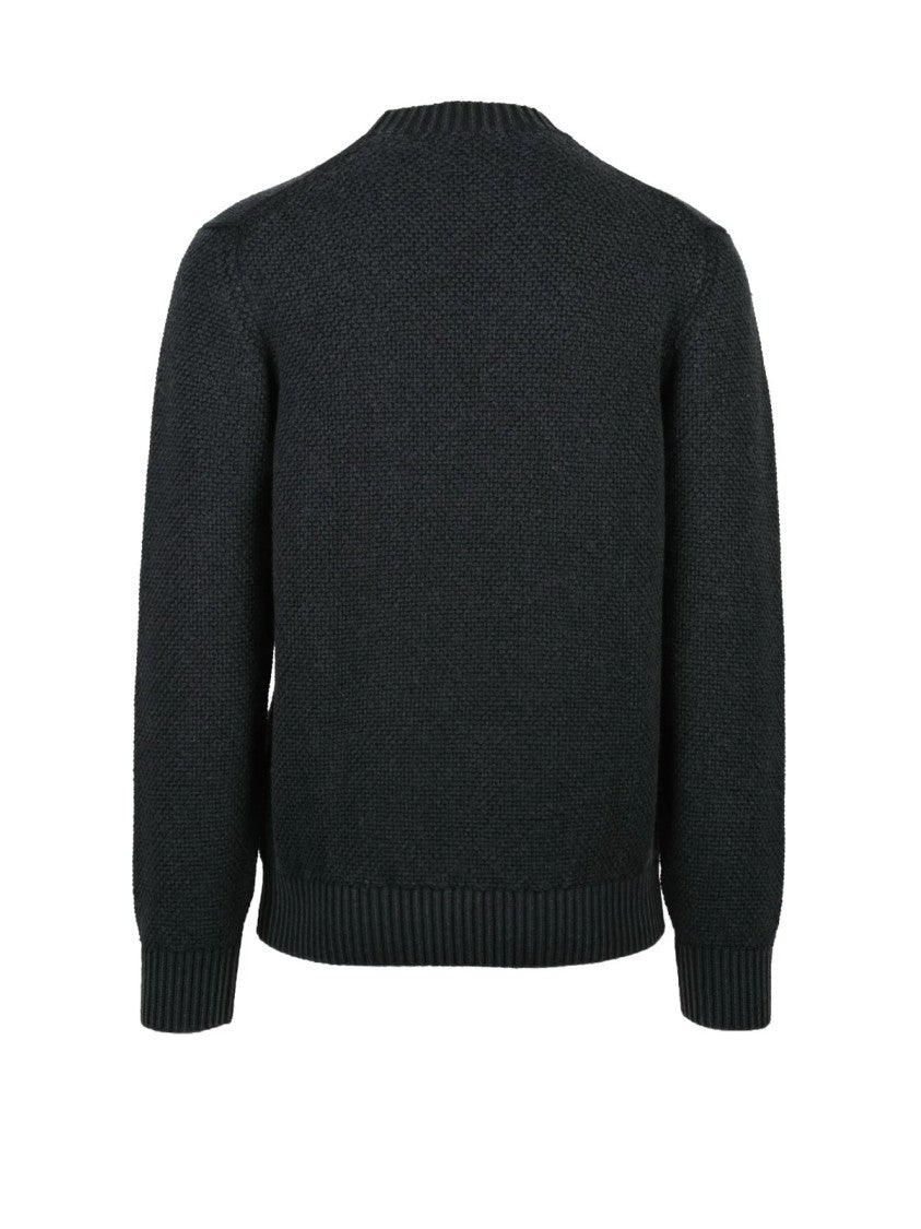 Circolo 1901 Black Merino Wool Crewneck Sweater With Textured Knit