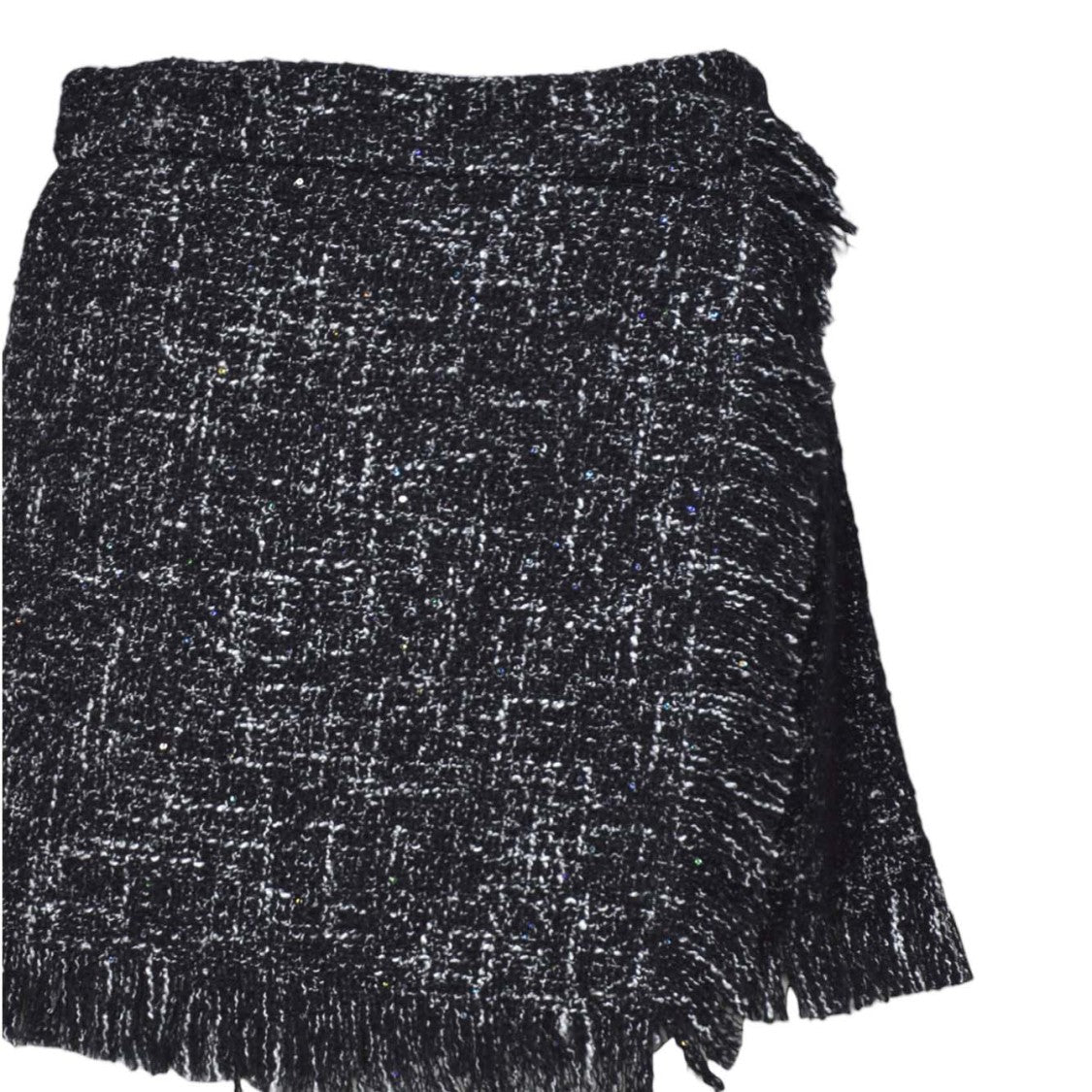 Msgm Tailored Black Tweed Shorts With Fringed Hem
