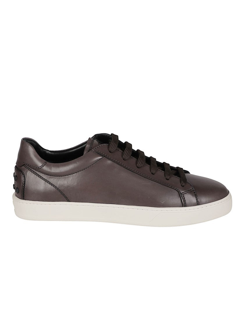 Tod's Low-Top Brown Calf Leather Sneakers With Textured Sole