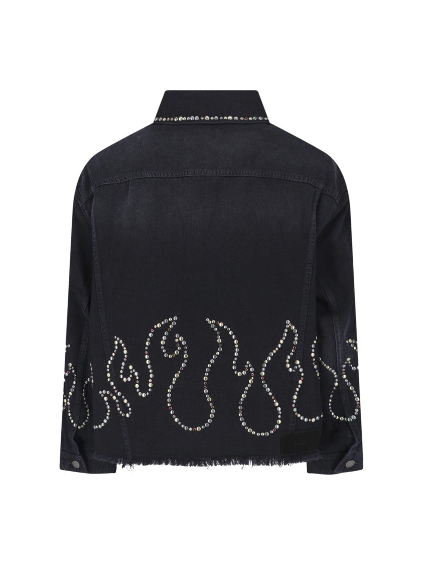 Amiri Cropped Black Denim Jacket With Classic Collar