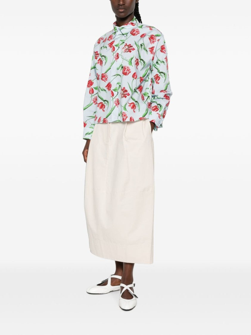 Kenzo Light Blue Cotton Floral Print Kenzo Shirt