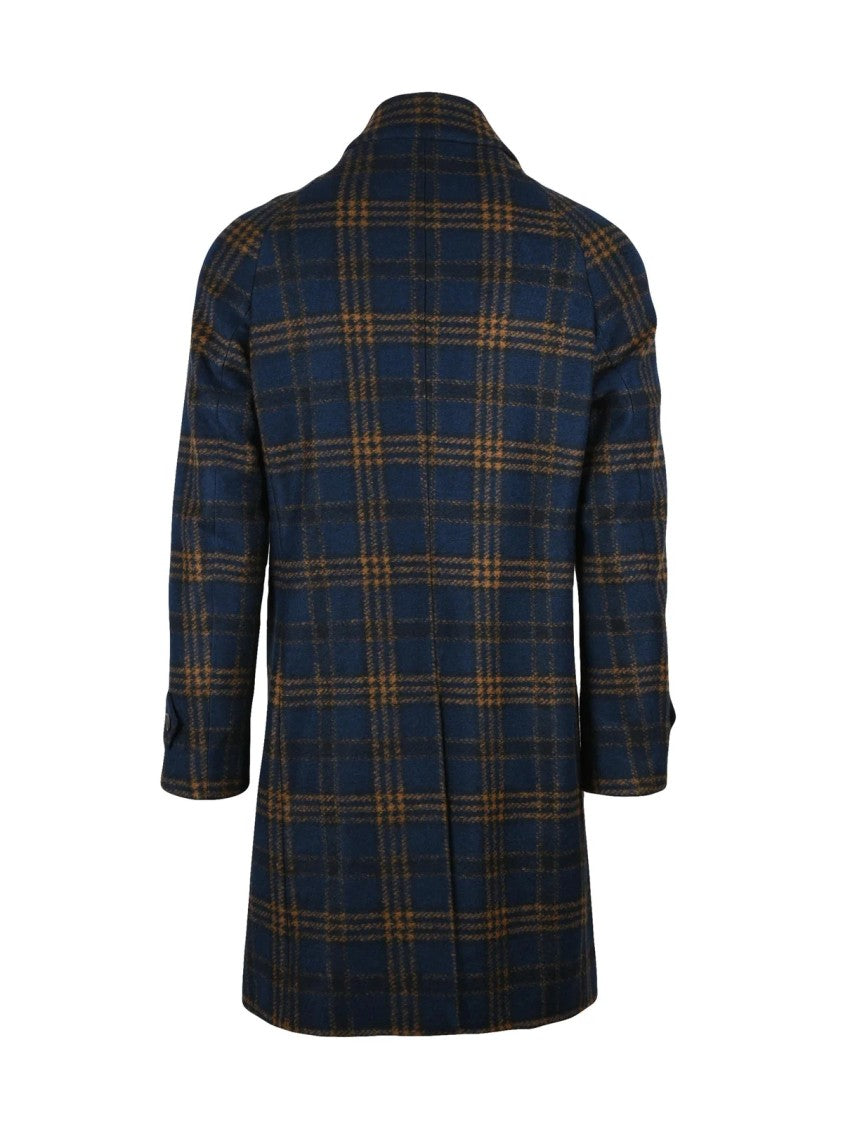 Luigi Bianchi Camel-Blue Wool-Blend Long Coat