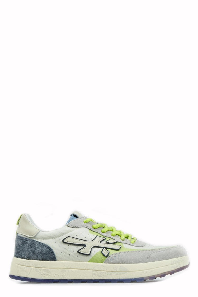 Premiata Grey Lime-Accent Low-Top Sneakers