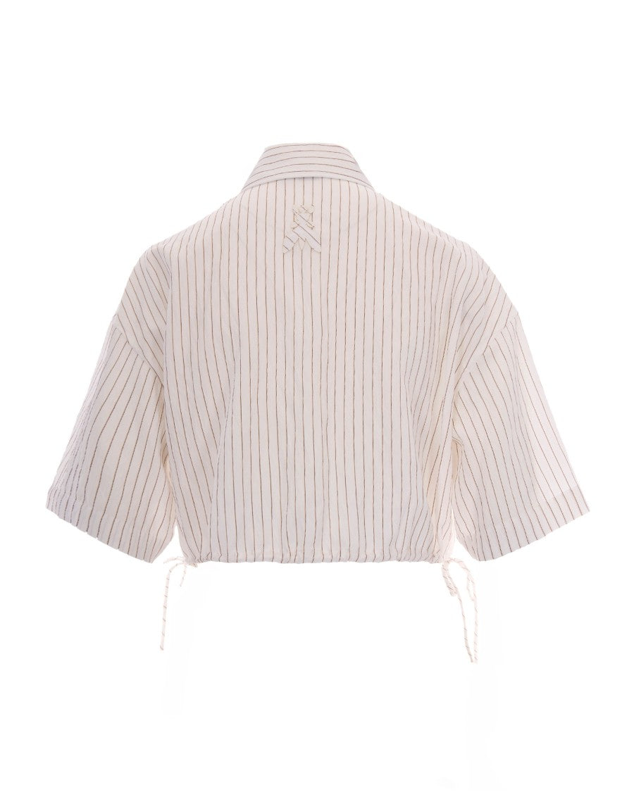 Patrizia Pepe Cropped White Stripe Shirt With Fly Patch Detail