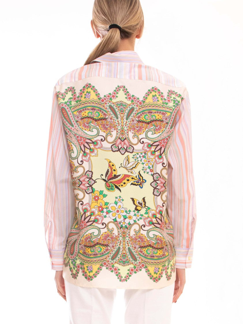 Etro Vertical Stripe Paisley-Back Shirt