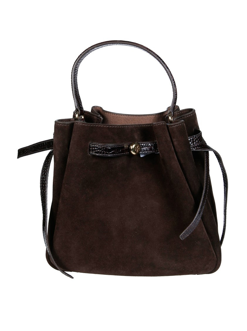 Tory Burch Brown Romy Suede Leather Trim Bucket Bag
