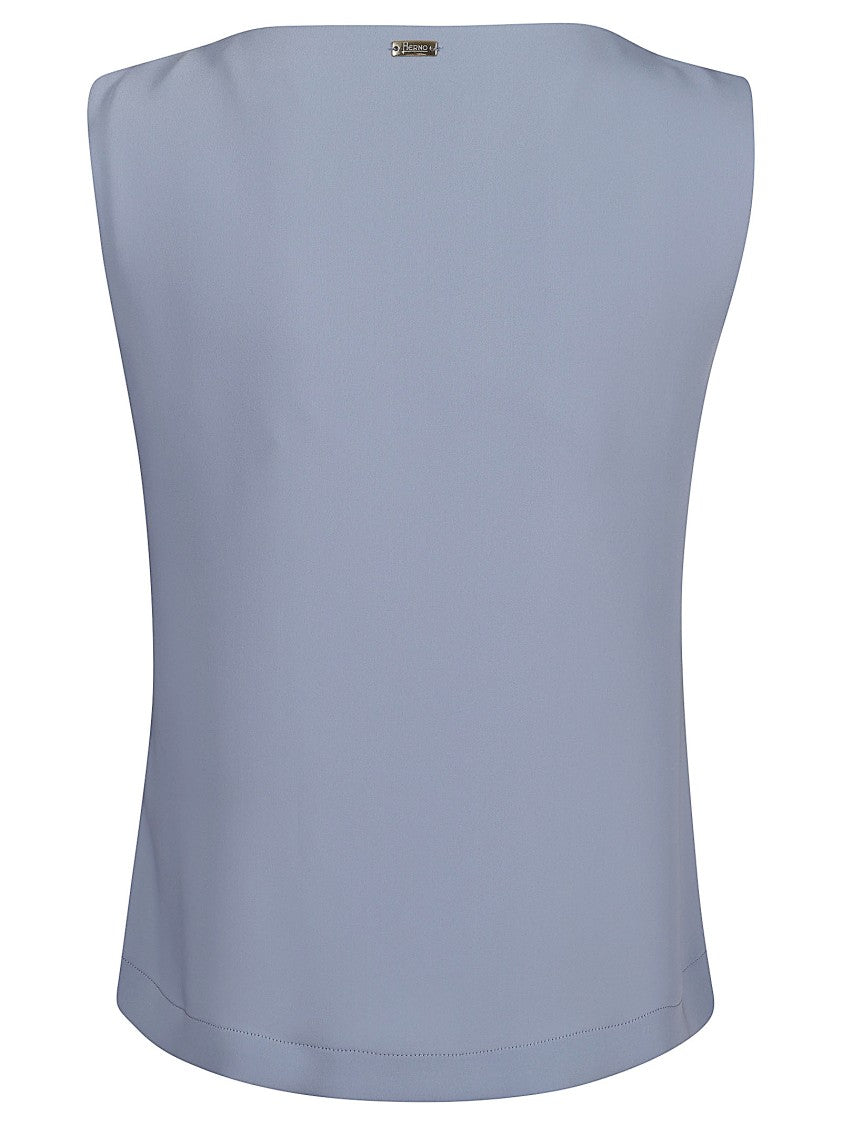 Herno Fluid Light Blue Top With V-Neckline And Button Detail