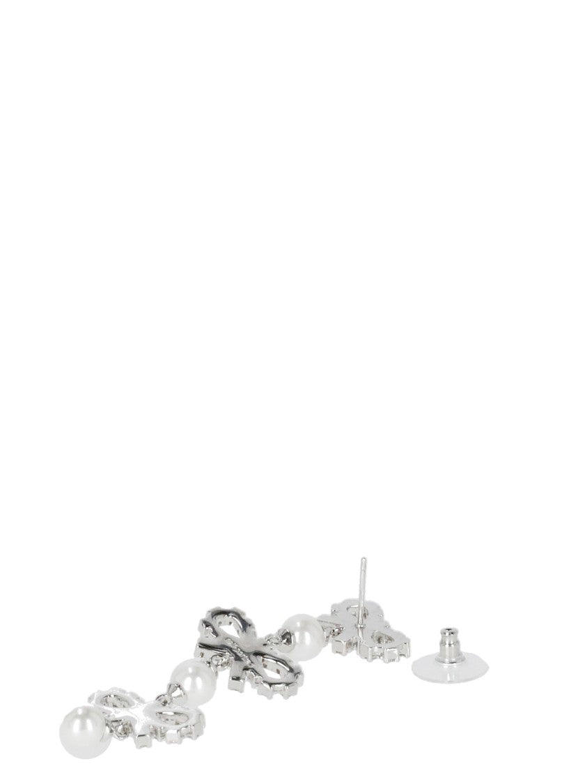 Self-Portrait Micro Bow Pearl Tiered Earrings