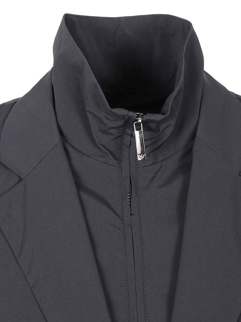 Emporio Armani Tailored Grey Coat With High Collar And Button Closure