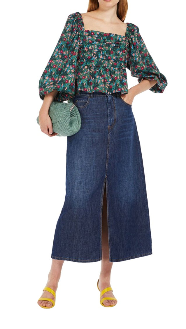 Max Mara Floral Print Top With Square Neckline