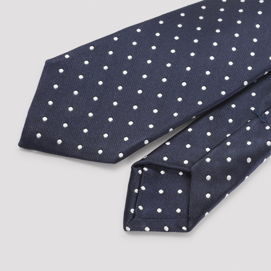 Kiton Navy Blue Silk Tie With Polka Dot Pattern