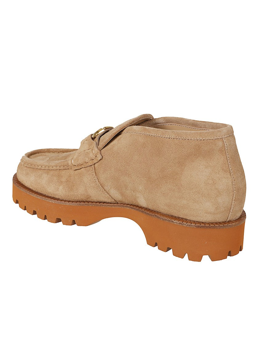 Valentino Garavani Chunky Rubber Sole Loafers With Suede Upper And Metallic Buckle