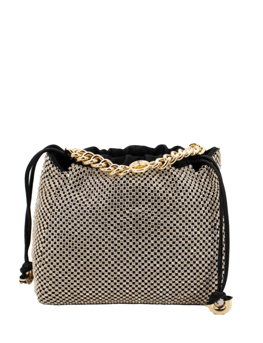 Pinko Textured Black Shoulder Bag With Chain Detail