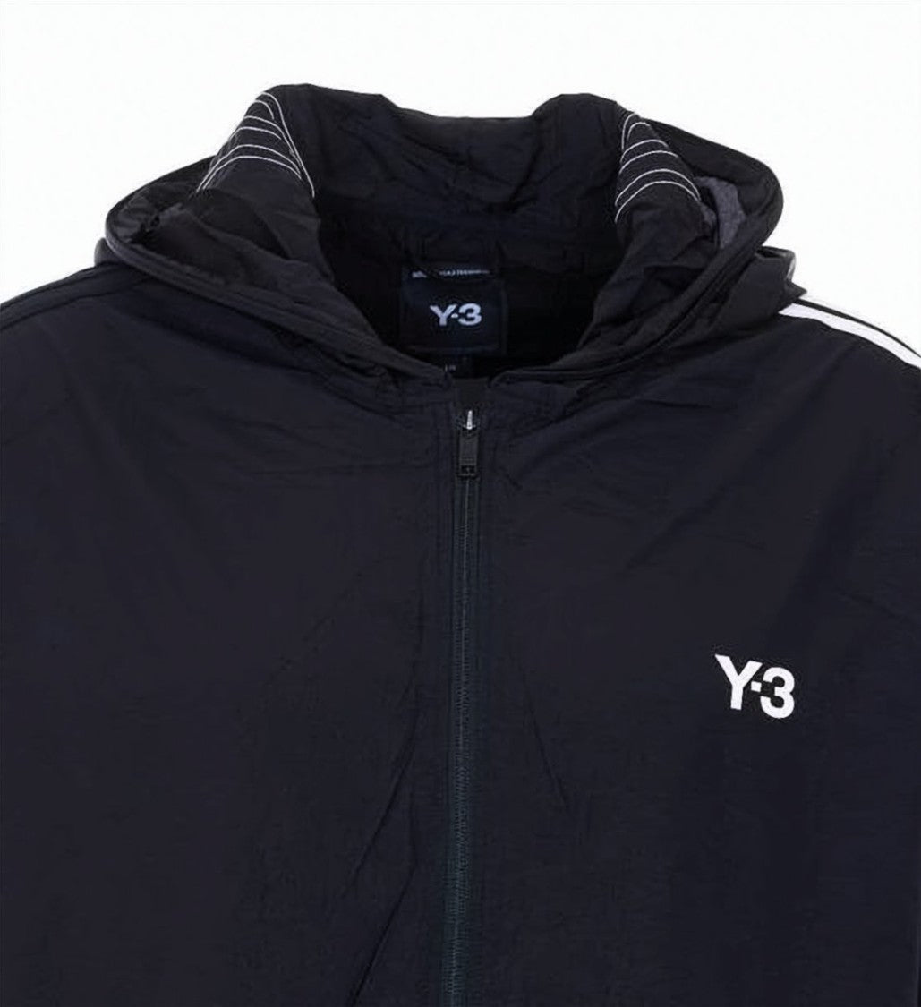 Y-3 Black Jacket With Hood And Signature Stripes
