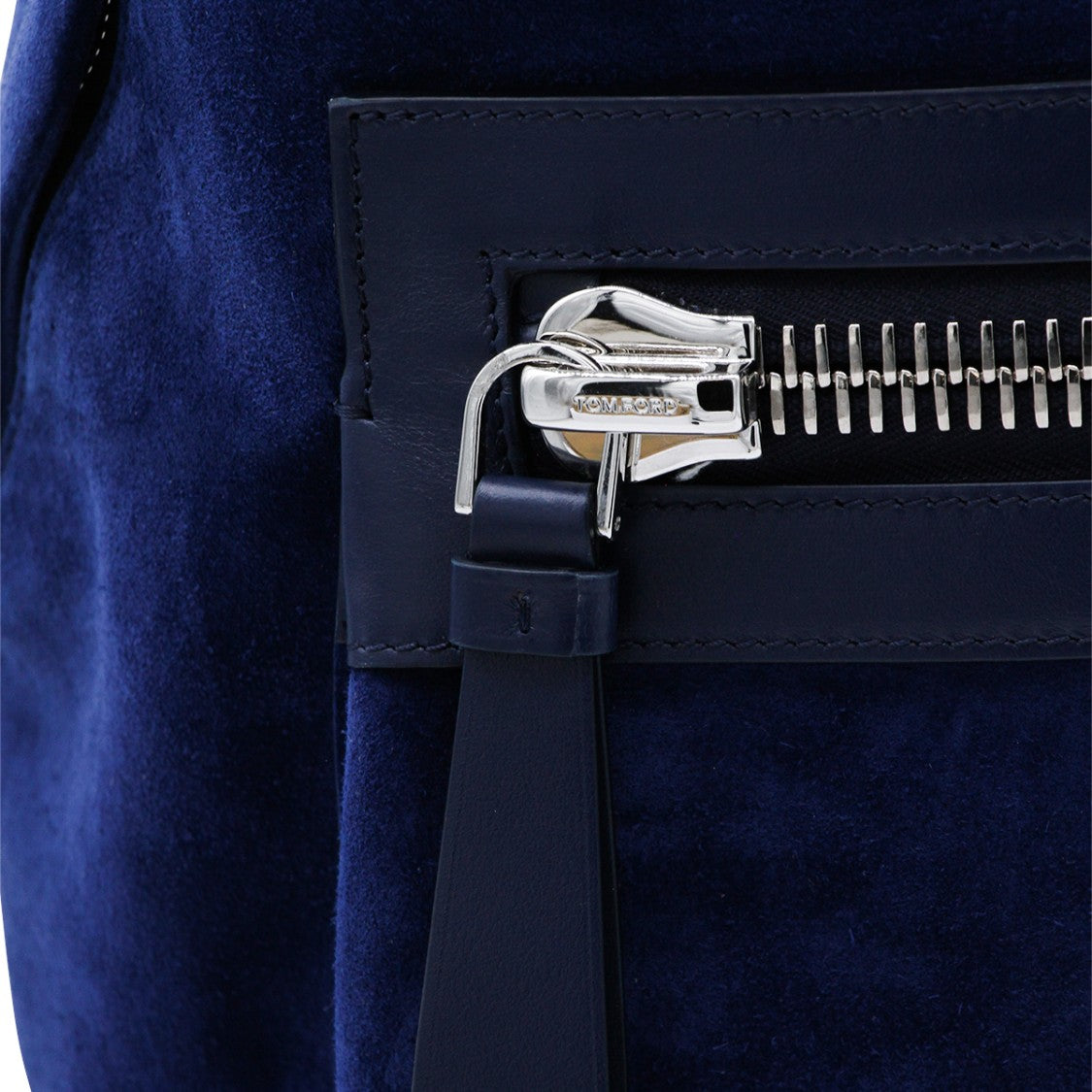 Tom Ford Navy Suede Backpack With Front Zip Pocket