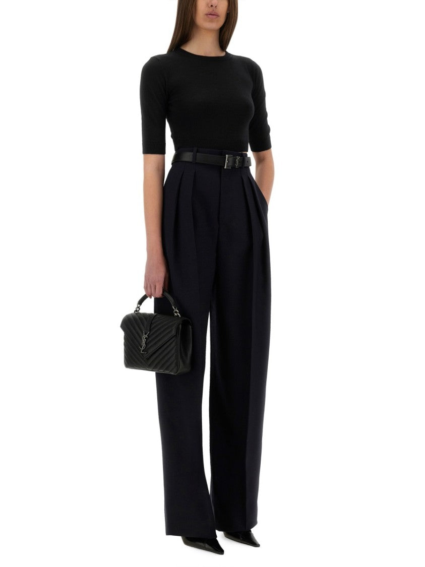 Saint Laurent Wide-Leg Pants In Grain De Poudre