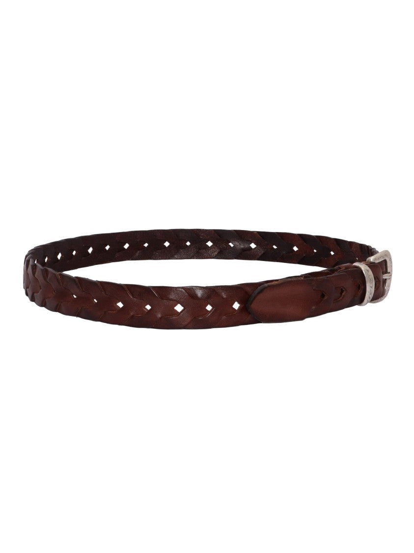 Alberto Luti Braided Leather Silver Buckle Belt