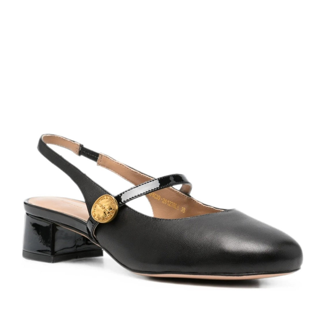 Adrianna Feretti Black Mid Heel Part Open Leather Flats