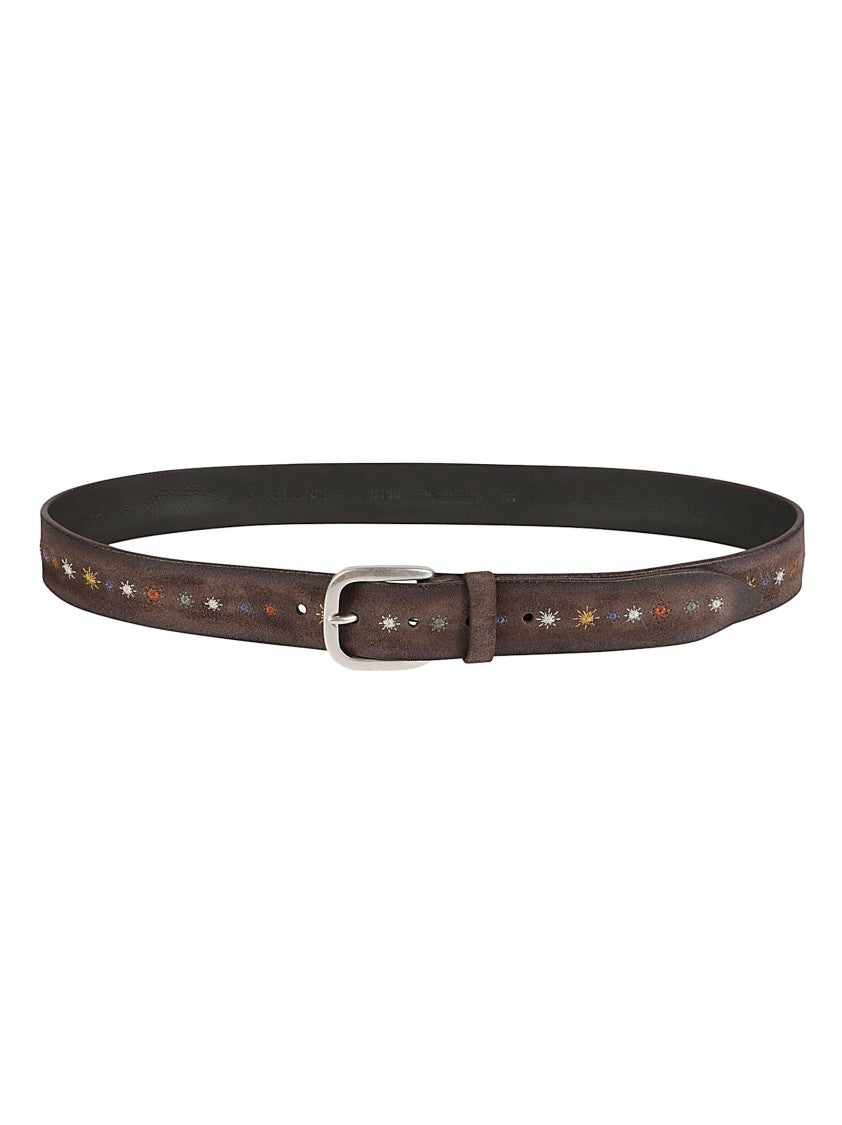 Orciani Hunting Asterisk Brown Suede Calf Leather Belt