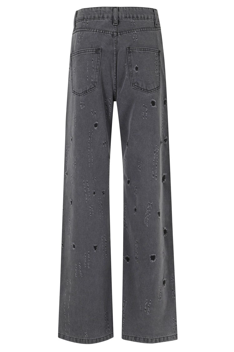 Federica Tosi Gray Wide-Leg Ripped Cotton Jeans