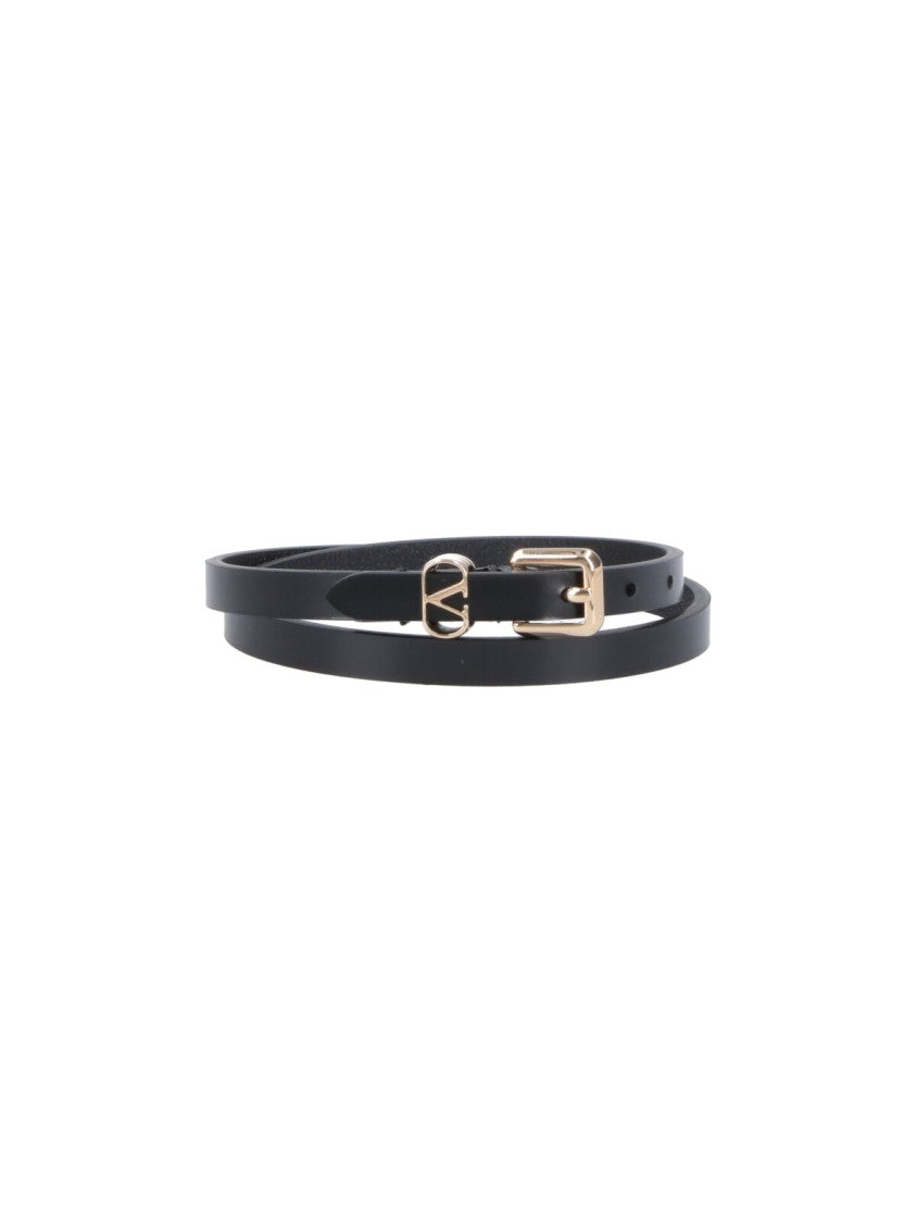 Valentino Garavani Black Leather Vlogo Signature Double Bracelet