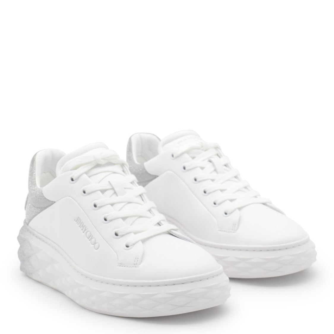 Jimmy Choo White Leather Lace-Up Sneakers