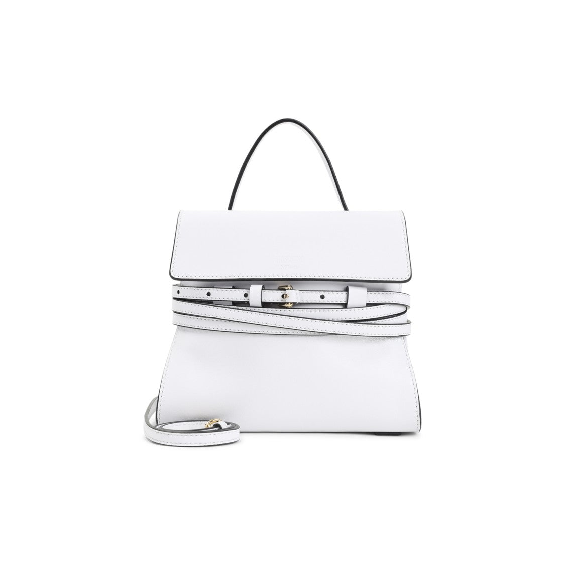 Moschino Structured White Leather Shoulder Bag With Adjustable Strap