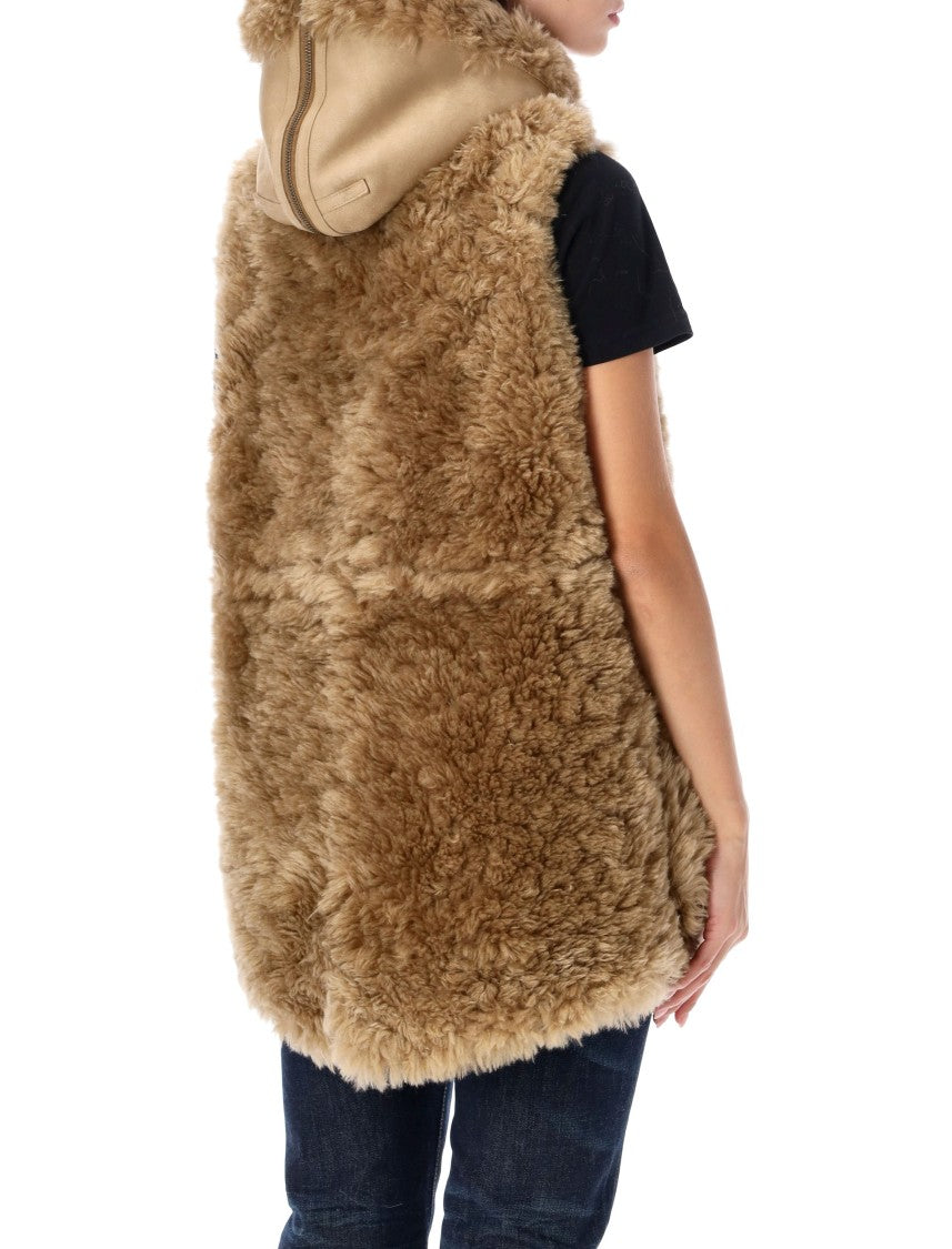 Urbancode Hooded Vest Fur Textured Plush Fur Hooded Vest