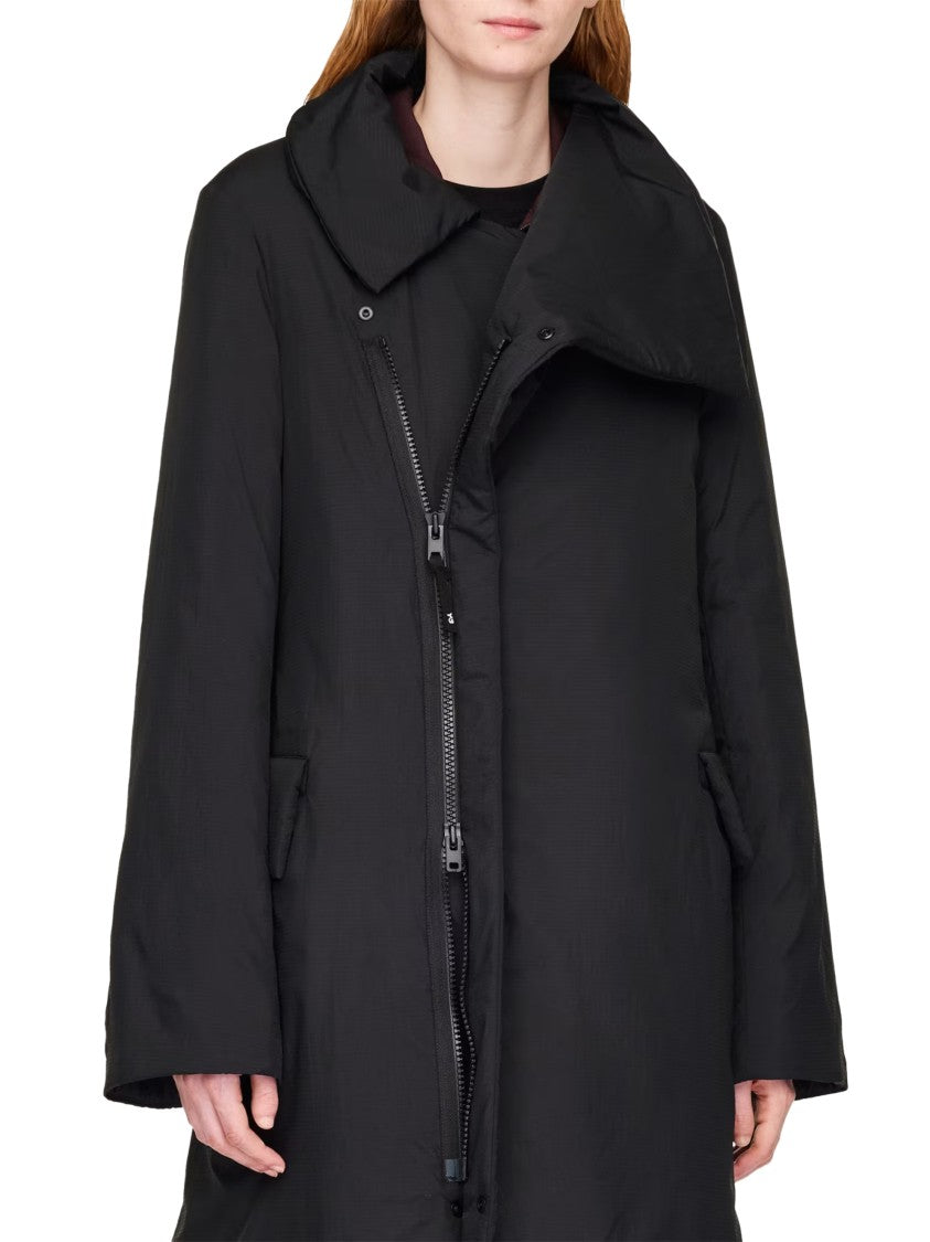 Y-3 Mid-Thigh Length Black Coat With High Collar