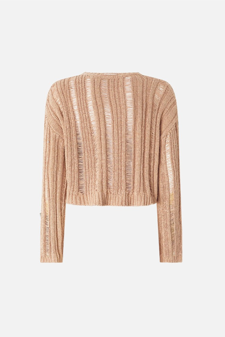 Pinko Pink Ladder-Stitch Sequin Flower Cotton-Blend Sweater