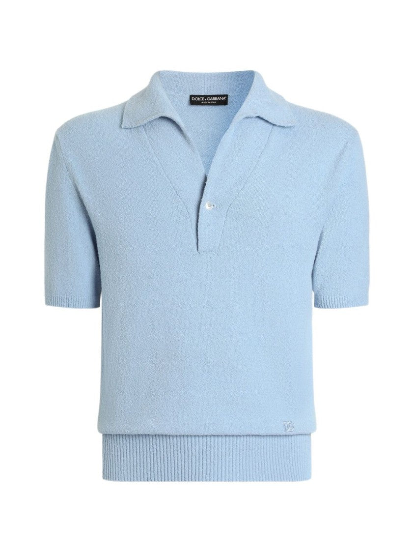 Dolce & Gabbana Light Blue Textured Knit Polo Shirt