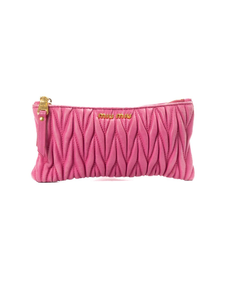 Miu Miu Mini Pouch In Textured Fuchsia Leather With Gold Accents