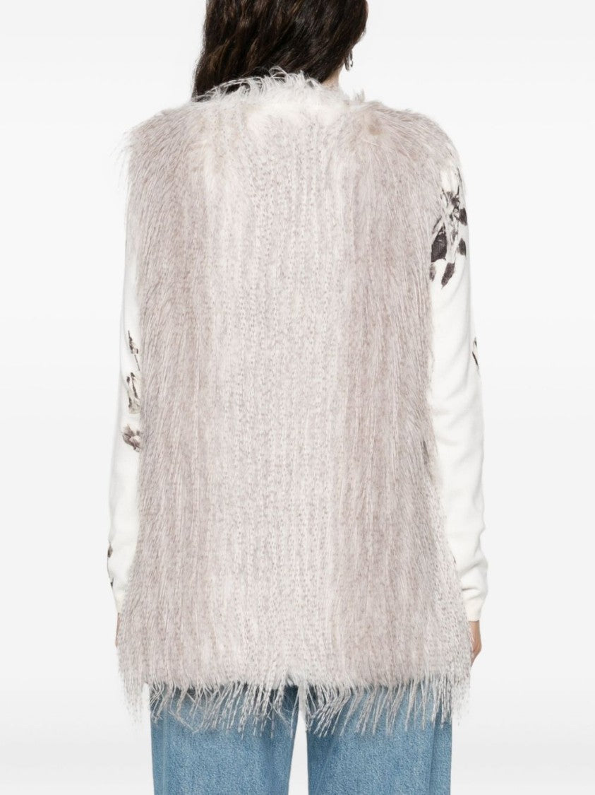 Blugirl Sleeveless White Coat With Fluffy Texture