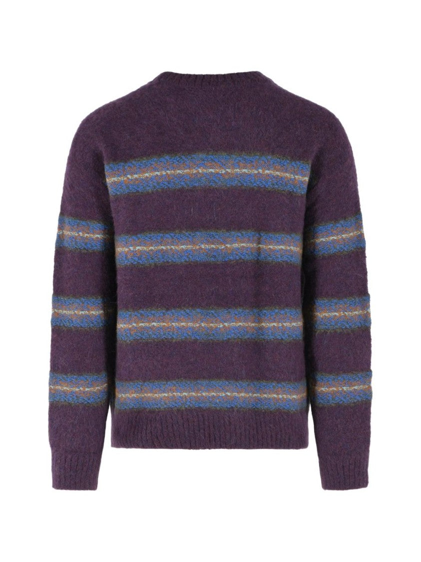 Dries Van Noten Horizontal Stripe Knit Sweater With Classic Crew Neckline