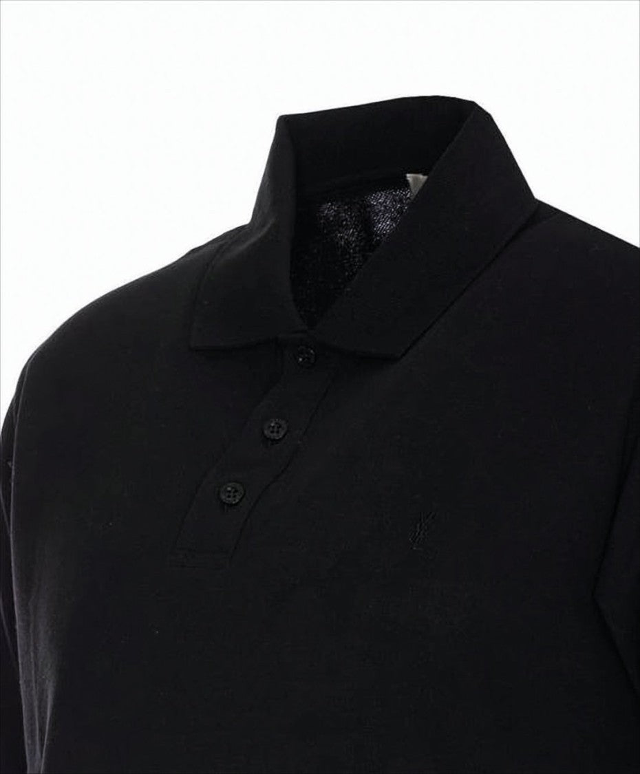 Saint Laurent Minimalist Black Short-Sleeve Polo Shirt With Three-Button Placket