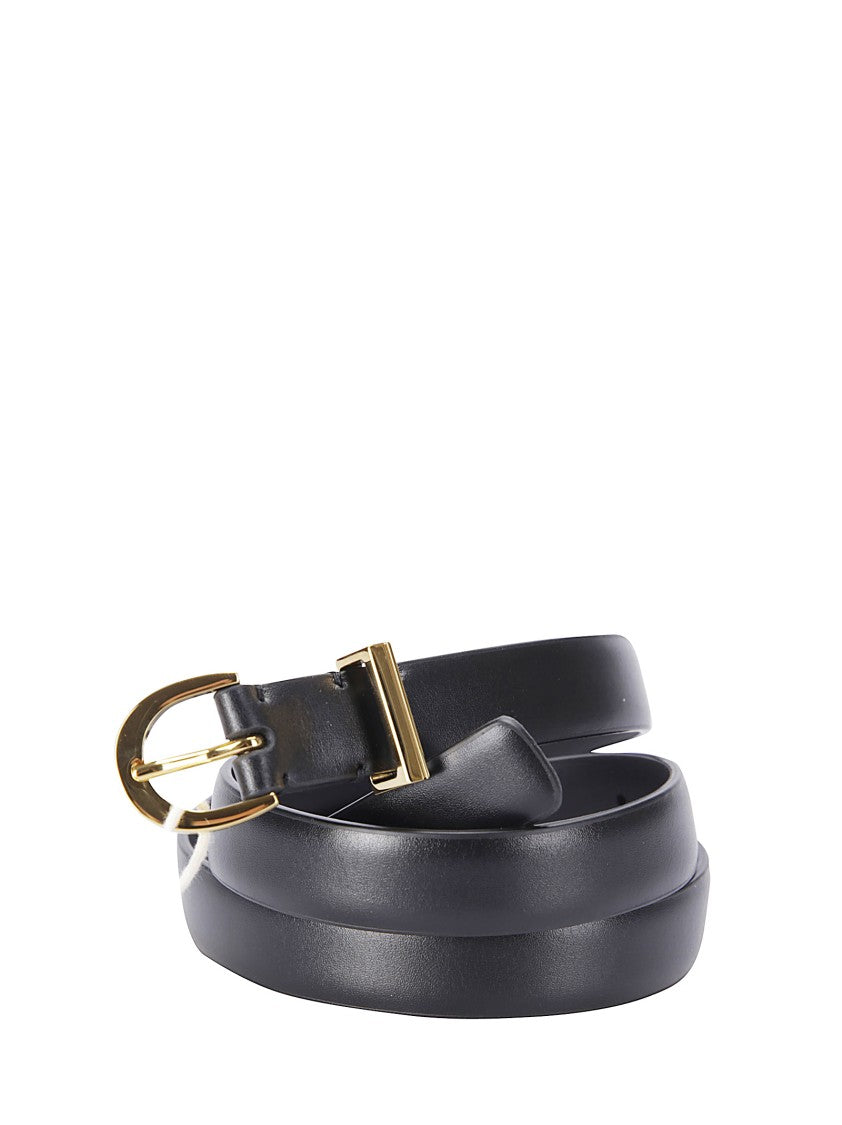 Khaite Calfskin Leather Belt With Polished Gold Buckle
