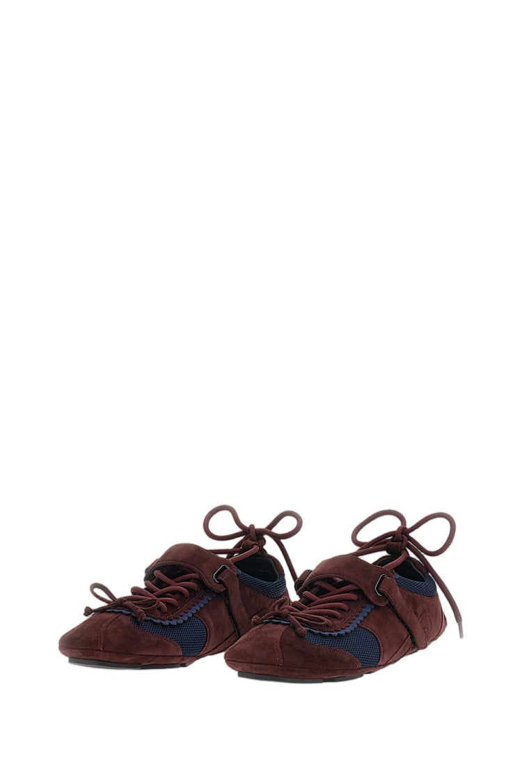 Shushu/Tong Burgundy/Blue Suede Mesh Ballerina Flat Shoes