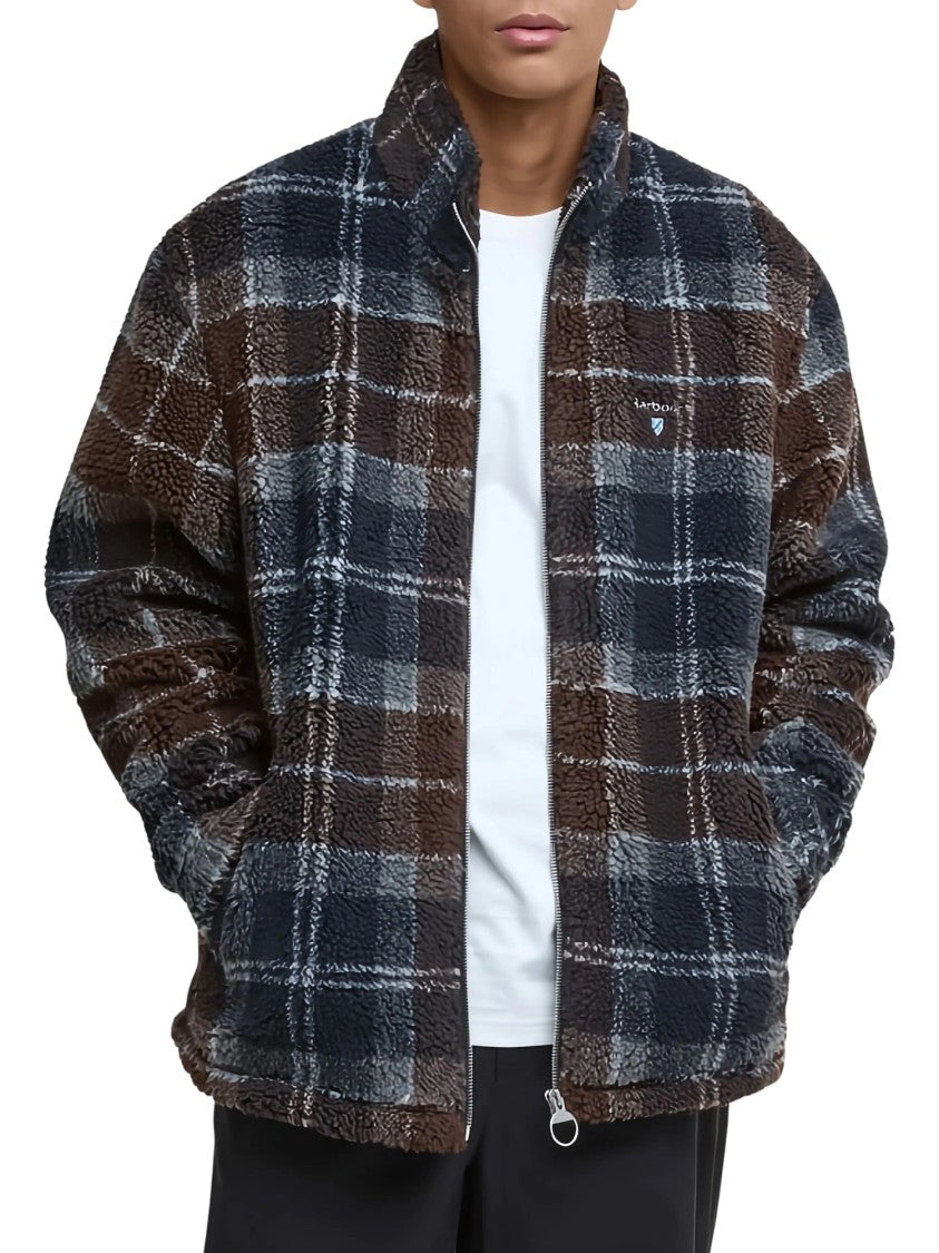 Barbour Textured Checkered Stand Collar Zippered Sweatshirt