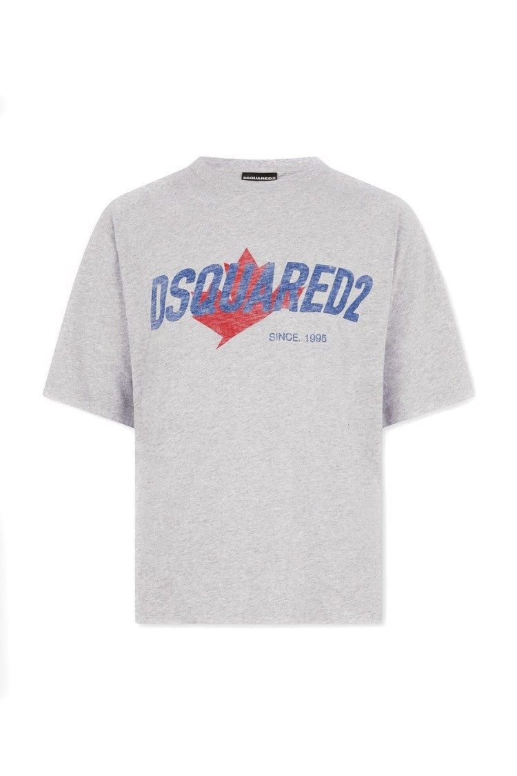 Dsquared2 Grey Maple Leaf Logo Printed Cotton-Blend T-Shirt