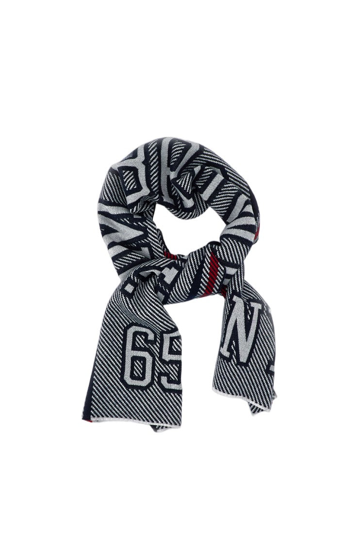 Thom Browne Black Intarsia Logo Virgin Wool Scarf