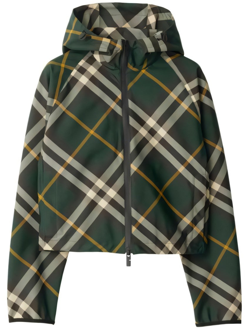 Burberry Cropped Hooded Jacket With Distinctive Plaid Pattern