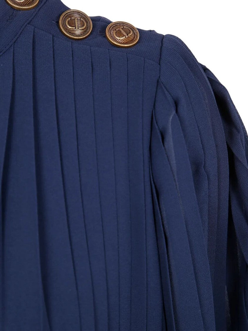 Twin-Set Pleated Blue Jumpsuit With Flattering Belted Waist